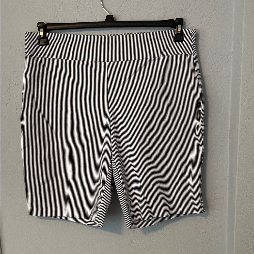 Attyre Women's Blue & White Pinstripe Bermuda Shorts
